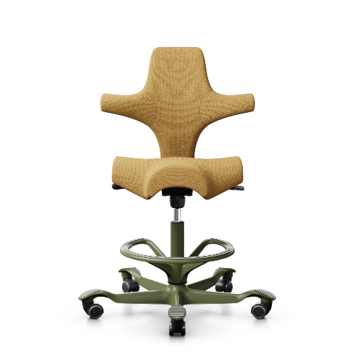 HÅG Capisco 8106 - Sirdal SRD320 Ochre (Wool) / Moss Grey / 265 mm / Wheels for hard floors / Footring (Showroom model)