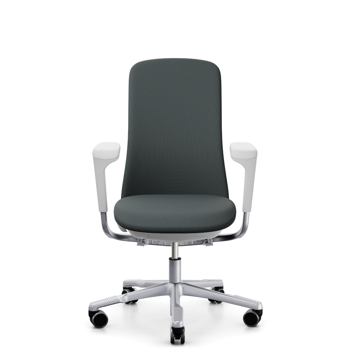 HÅG SoFi 7300 in grey Cura Loop with silver frame and armrests, front