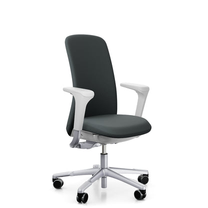 HÅG SoFi 7300 in grey Cura Loop with silver frame and armrests, front left