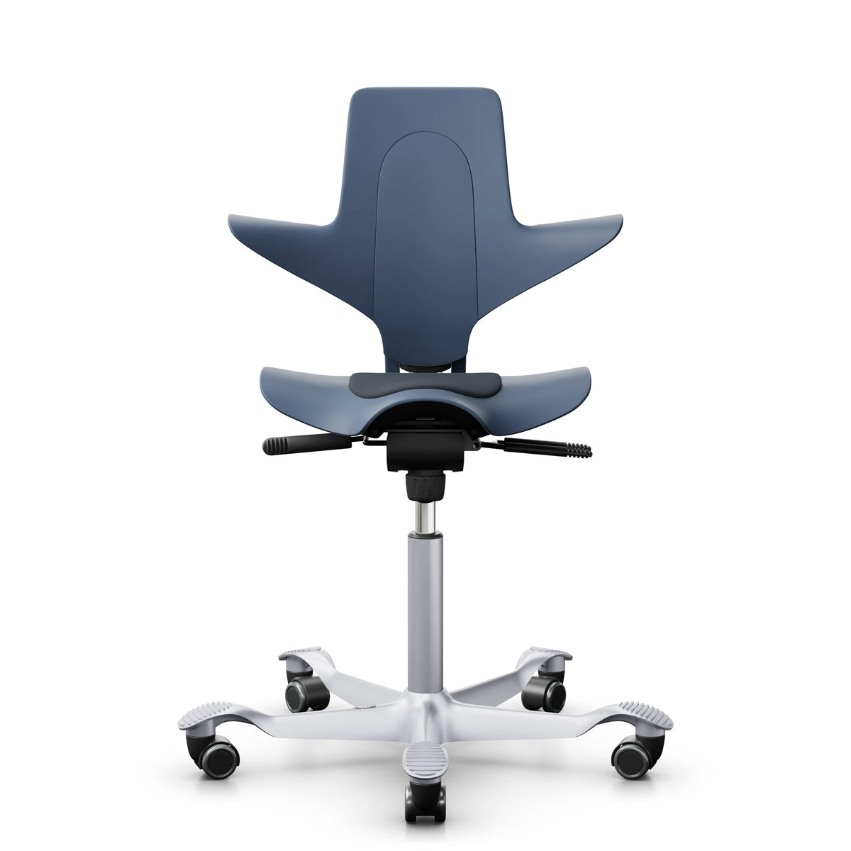 HÅG Capisco Puls 8010 in Blueberry with CLP66165 Blue and a Silver frame, front