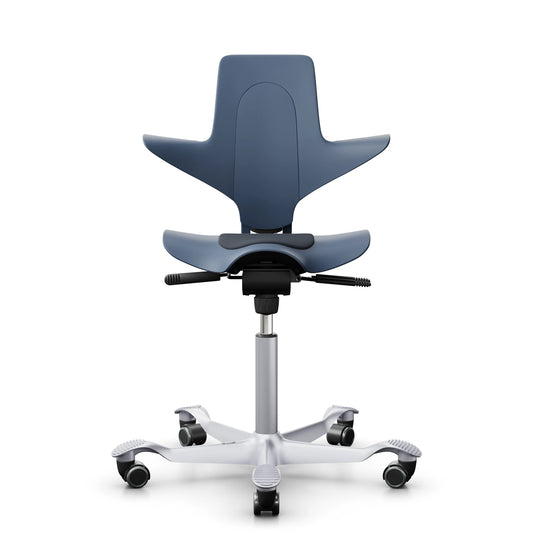 HÅG Capisco Puls 8010 in Blueberry with CLP66165 Blue and a Silver frame, front