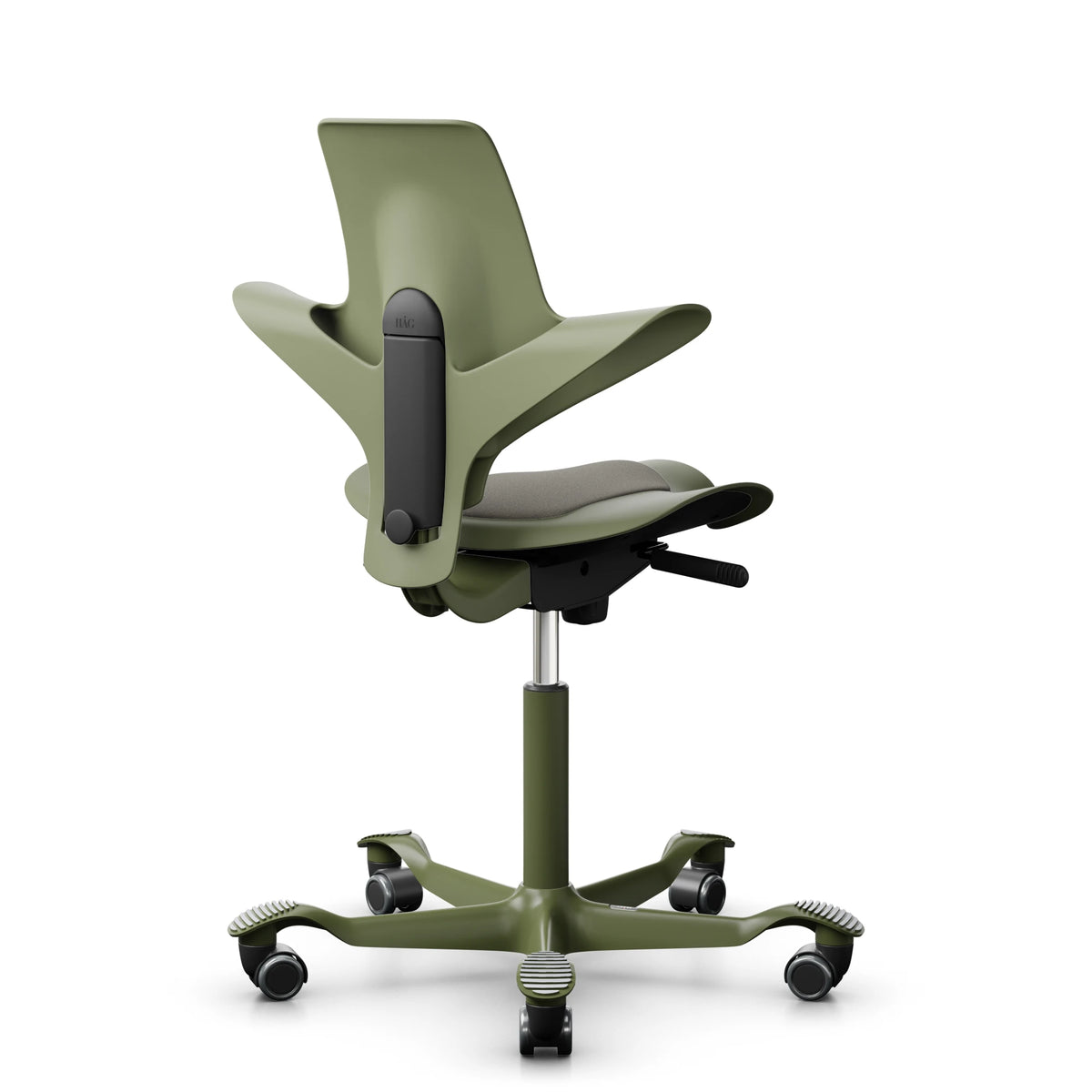 HÅG Capisco Puls 8010 in Moss with CLP61168 Beige-grey and a Moss Grey frame, back