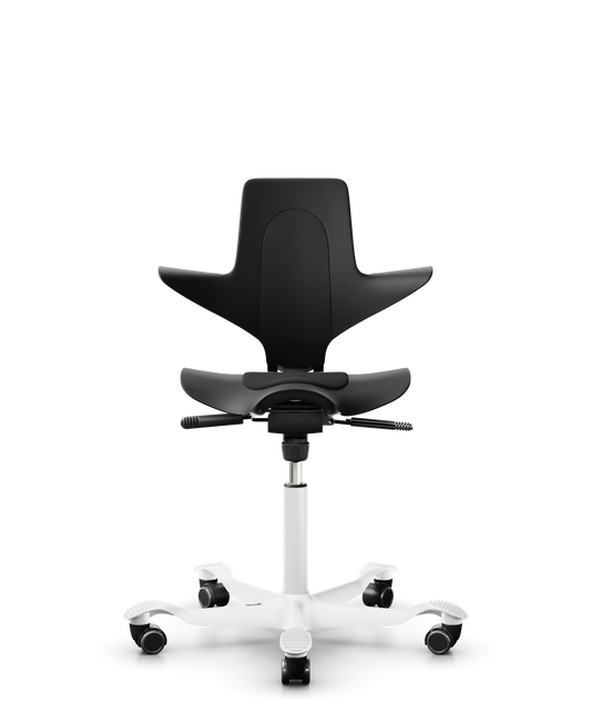 HÅG Capisco Puls 8010 - EXR009 Black / Black / White / 265 mm / Wheels for Hard Floors (Showroom Model)