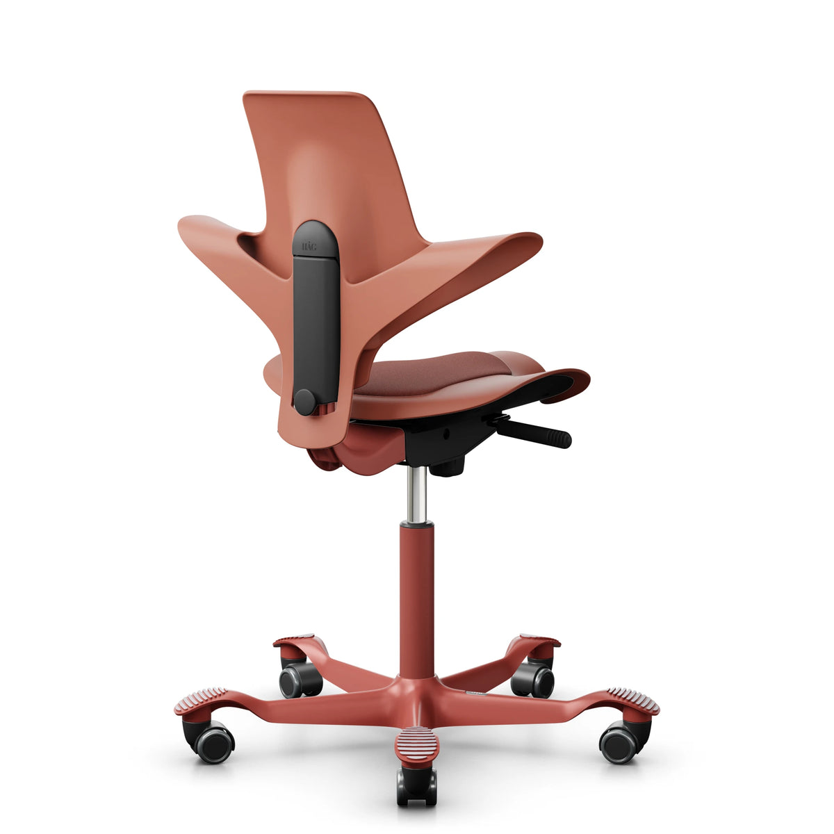 HÅG Capisco Puls 8010 in Rosehip with CPT4301 Coral and a Blush Rose frame, back