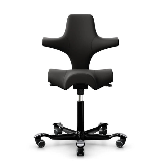 HAG Capisco 8106 - EL99999 Nero (Pelle) / Nero / 200 mm / Ruote universali