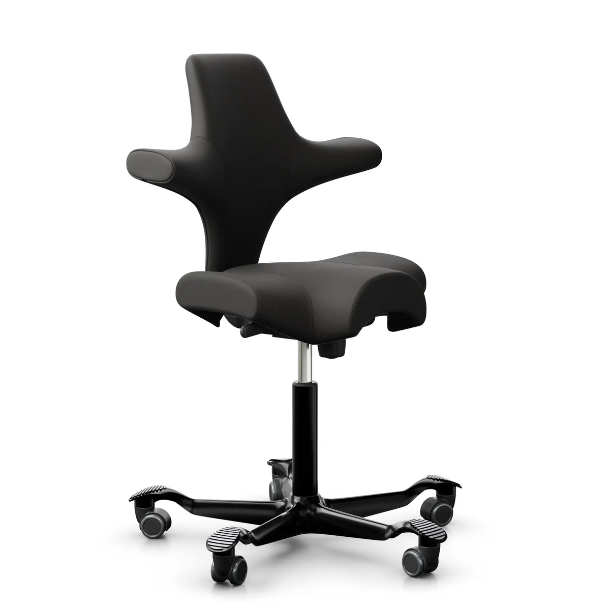 HAG Capisco 8106 - EL99999 Nero (Pelle) / Nero / 200 mm / Ruote universali