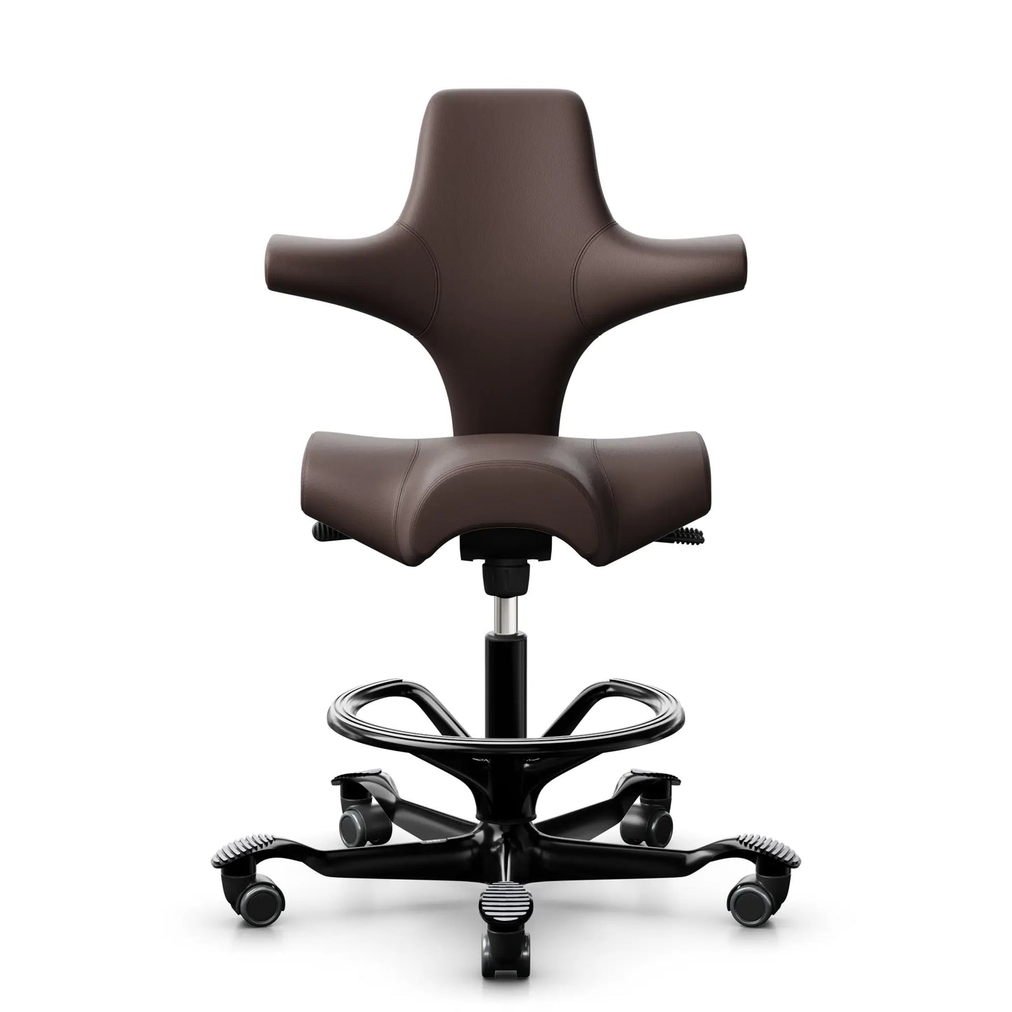 HÅG Capisco 8106 - Paloma Soft ATG55130 Dark Brown (Leather) / Black / 265 mm / Wheels for soft floors / Footring (Showroom model)