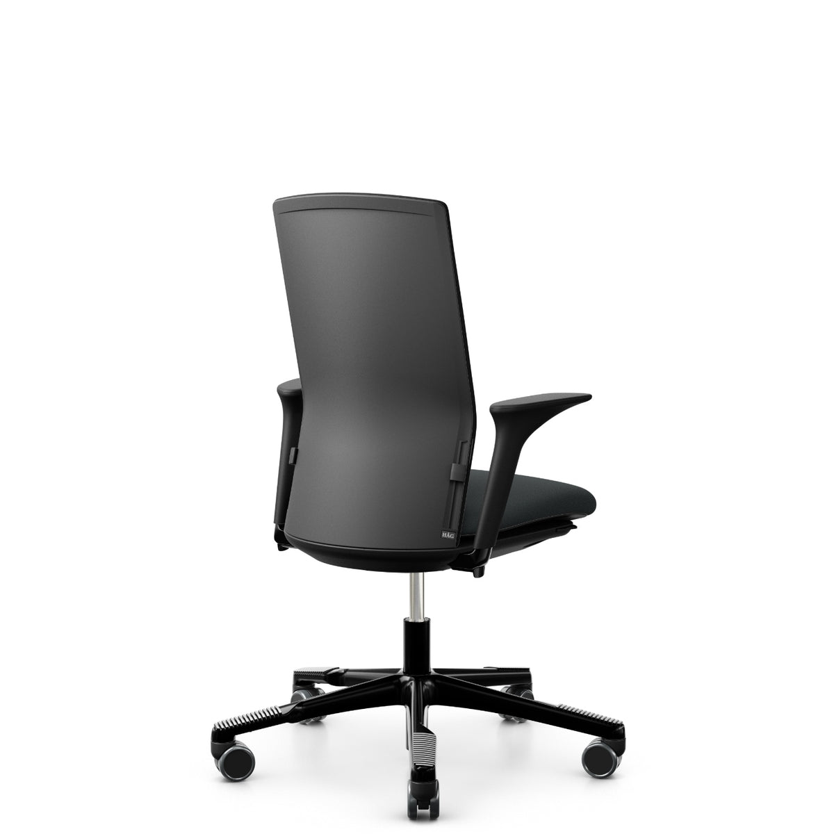 HÅG Futu 1200 with grey Cura Loop seat and FutuKnit Night back, black frame, armrests, back view