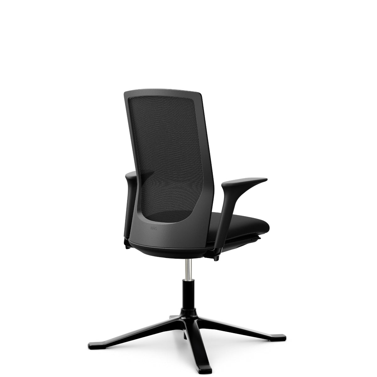 HÅG Futu mesh Comm 1102-S in FutuKnit Night, four-star base with glides, armrests, back view