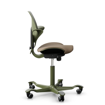 HAG Capisco Puls 8020 - Moss / SC61184 Light brown / Moss Grey / 200 mm / Wheels for hard floor
