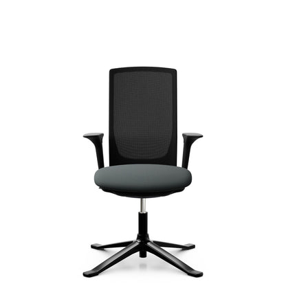 HÅG Futu mesh Comm 1102 with grey Cura Loop seat and FutuKnit Night mesh back, four-star base with glides, armrests, front view