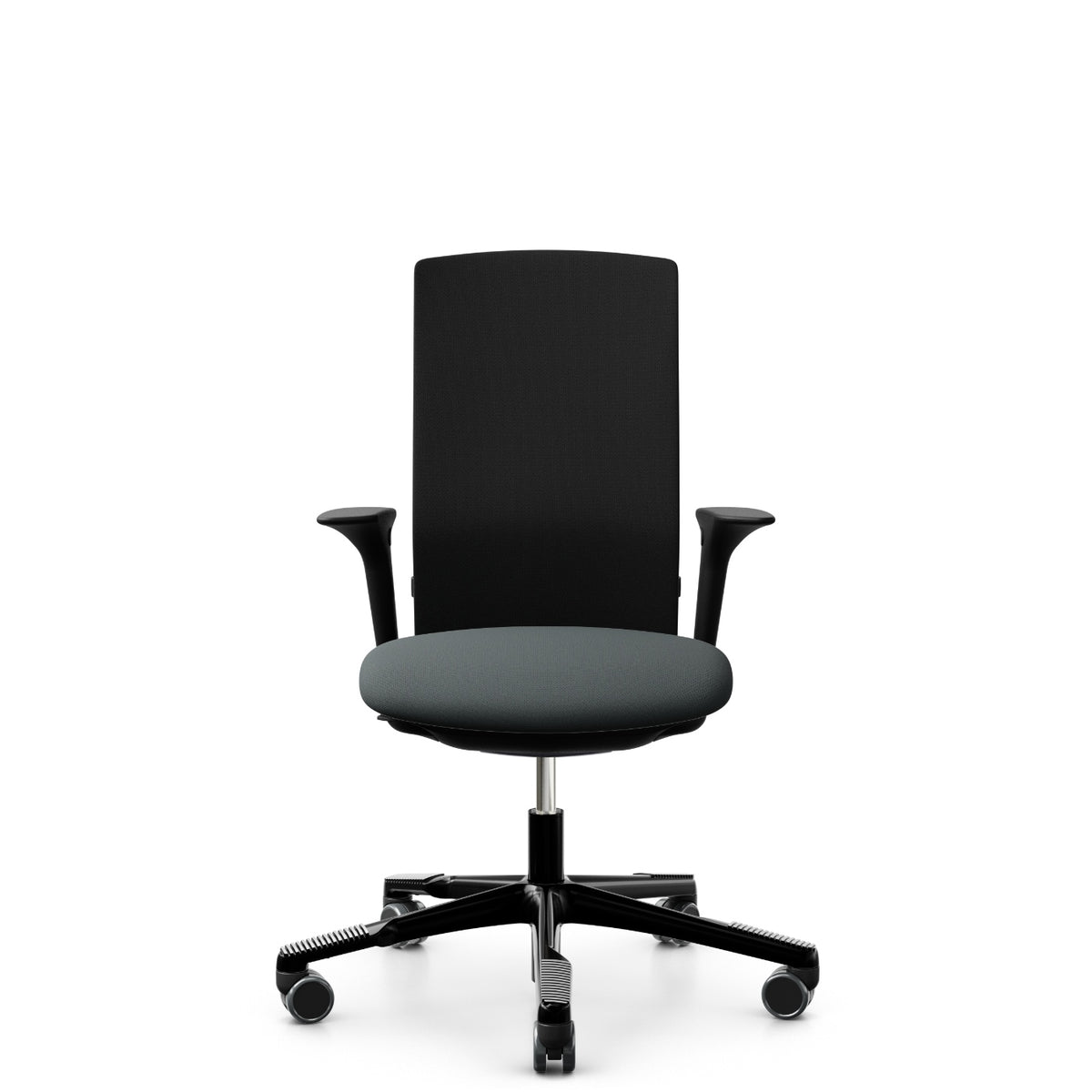 HÅG Futu 1200 with grey Cura Loop seat and FutuKnit Night back, black frame, armrests, front view