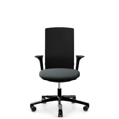 HÅG Futu 1200 with grey Cura Loop seat and FutuKnit Night back, black frame, armrests, front view