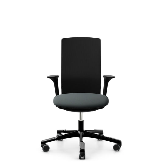 HÅG Futu 1200 with grey Cura Loop seat and FutuKnit Night back, black frame, armrests, front view