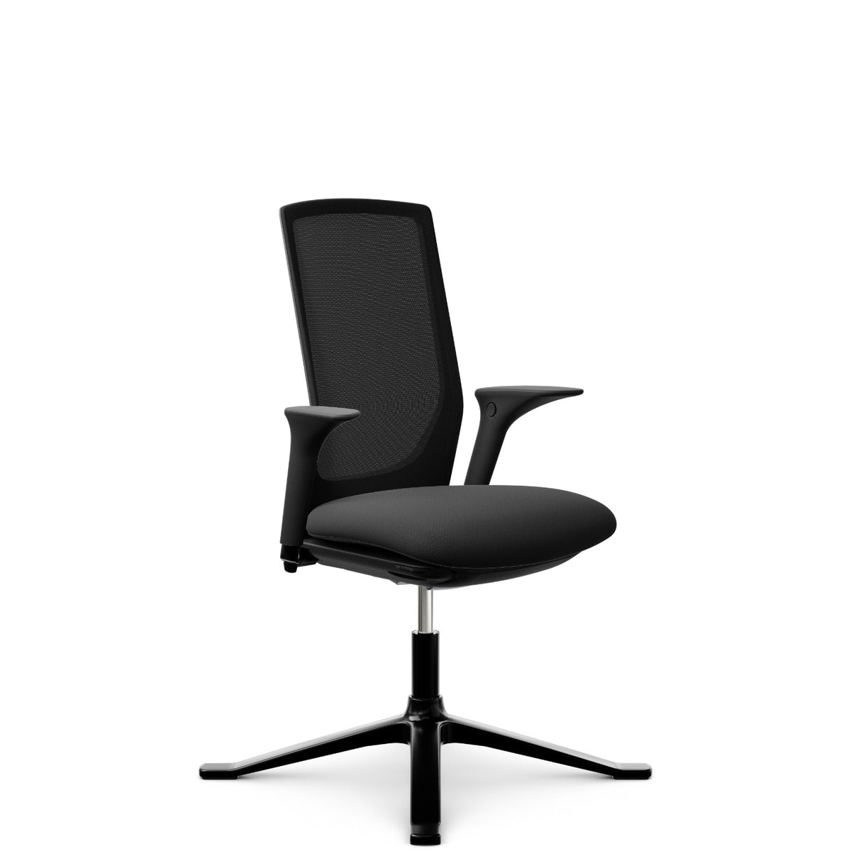 HÅG Futu mesh Comm 1102-S in FutuKnit Night, four-star base with glides, armrests, front-left view