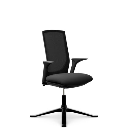HÅG Futu mesh Comm 1102-S in FutuKnit Night, four-star base with glides, armrests, front-left view