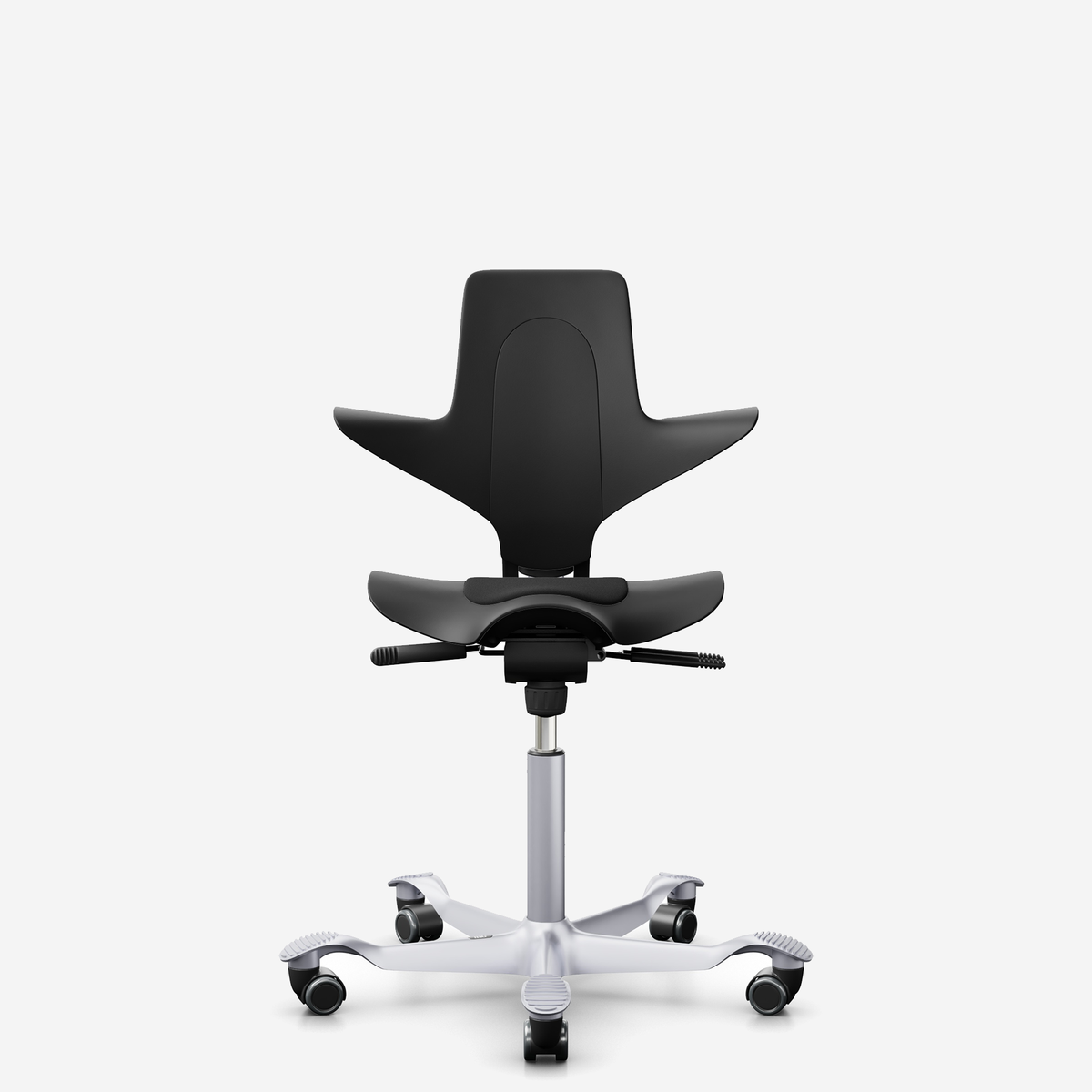 HÅG Capisco Puls 8010 ergonomic saddle office chair in Black, silver base