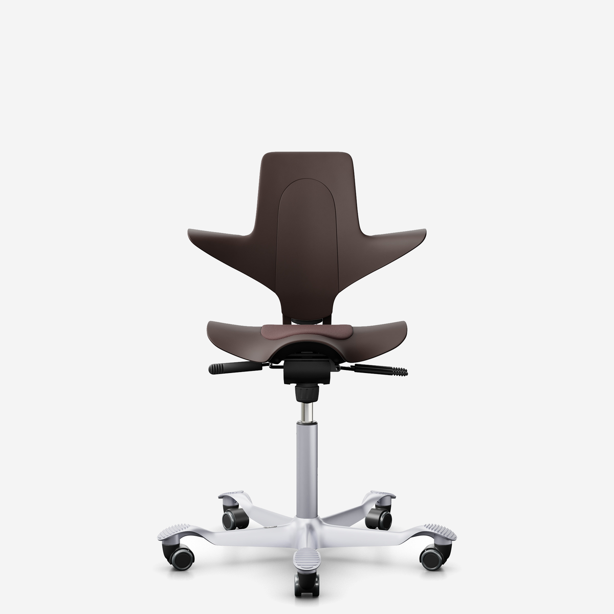 HÅG Capisco Puls 8010 ergonomic saddle office chair in Brown, silver base