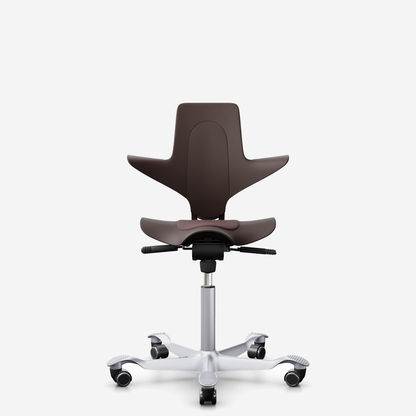HÅG Capisco Puls 8010 ergonomic saddle office chair in Brown, silver base