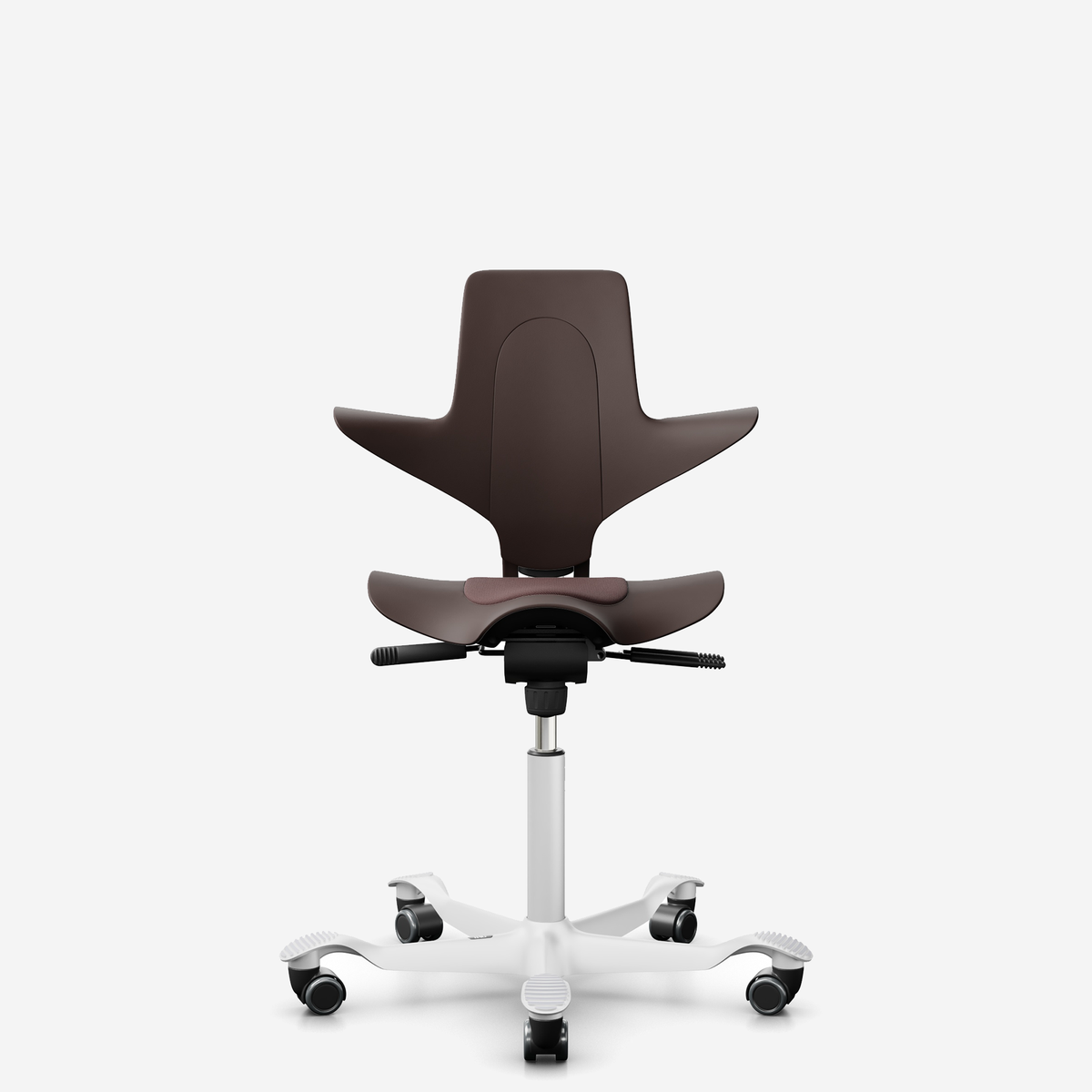 HÅG Capisco Puls 8010 ergonomic saddle office chair in Brown, white base