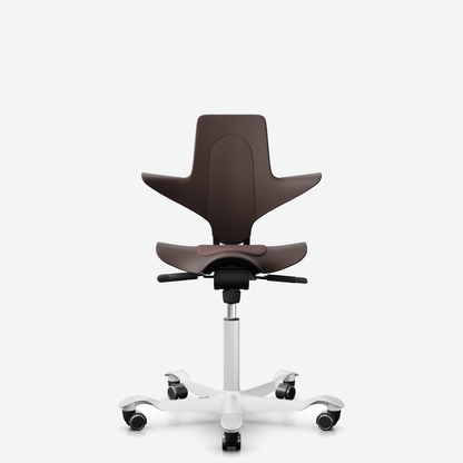 HÅG Capisco Puls 8010 ergonomic saddle office chair in Brown, white base