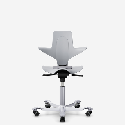 HÅG Capisco Puls 8010 ergonomic saddle office chair in Light Grey, silver base