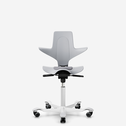 HÅG Capisco Puls 8010 ergonomic saddle office chair in Light Grey, white base