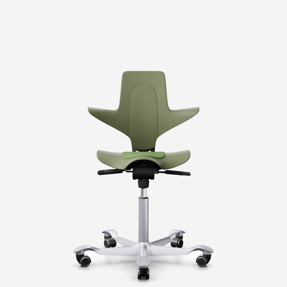 HÅG Capisco Puls 8010 ergonomic saddle office chair in Moss, silver base