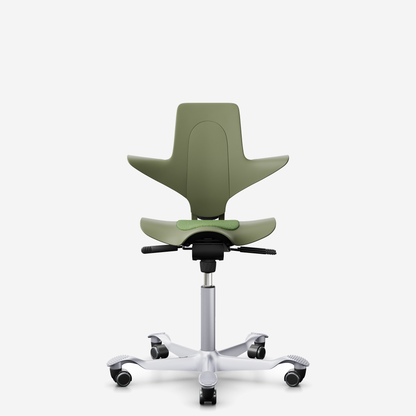 HÅG Capisco Puls 8010 ergonomic saddle office chair in Moss, silver base