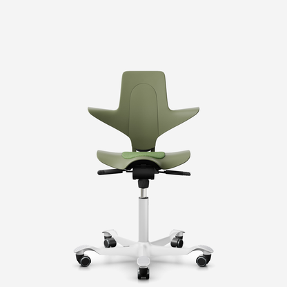 HÅG Capisco Puls 8010 ergonomic saddle office chair in Moss, white base