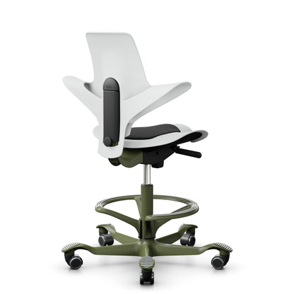 HAG Capisco Puls 8010 - White / SC60999 Black / Moss Grey / 265 mm / Wheels for hard floor / Footring (Showroom Model)