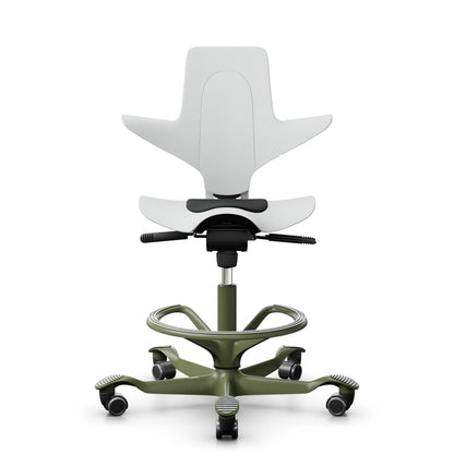 HAG Capisco Puls 8010 - White / SC60999 Black / Moss Grey / 265 mm / Wheels for hard floor / Footring (Showroom Model)