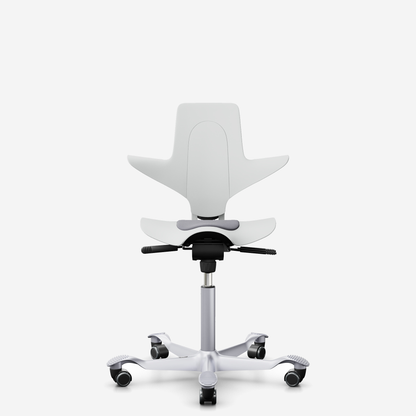 HÅG Capisco Puls 8010 ergonomic saddle office chair in White, silver base