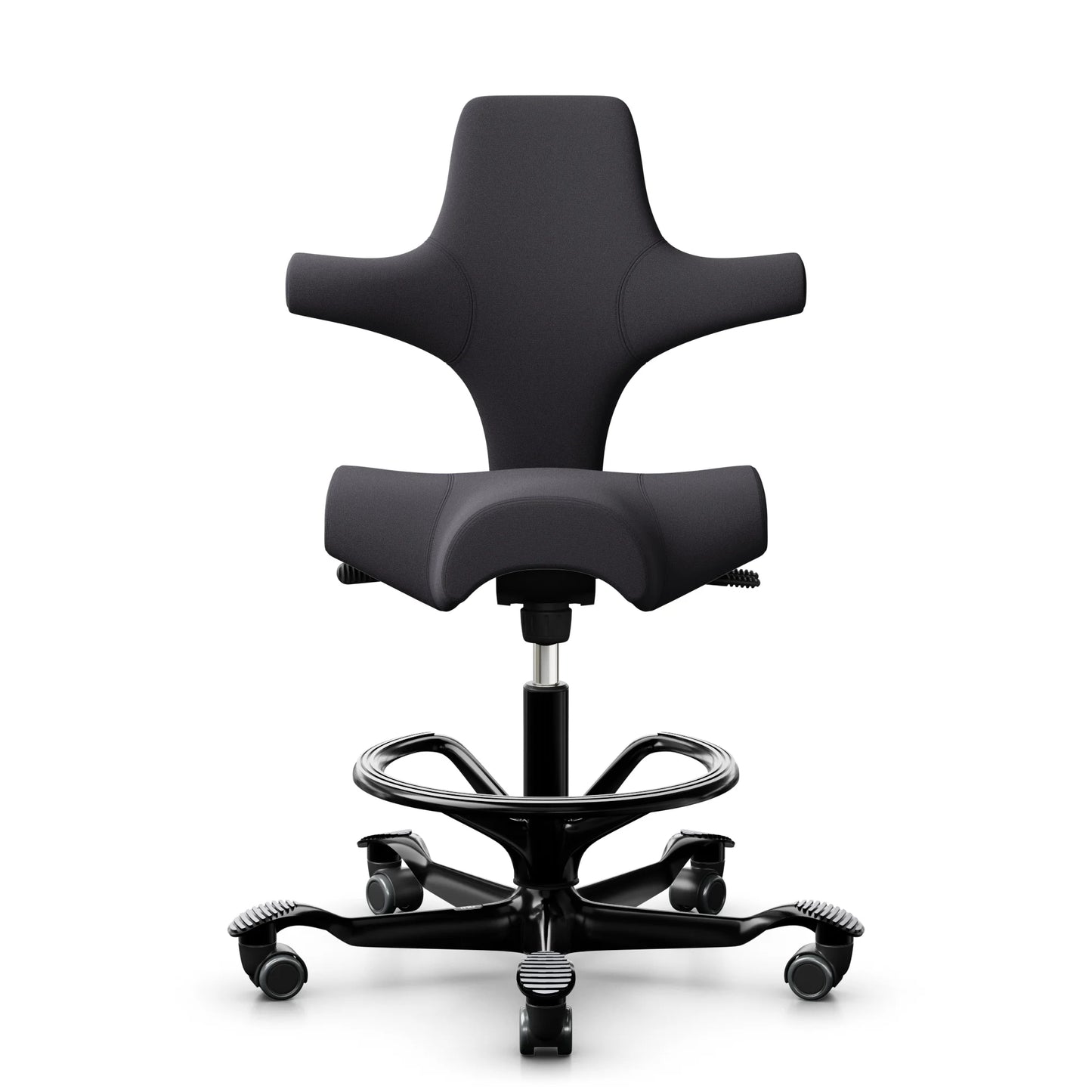 HAG Capisco 8106 - EXR145 Charcoal / Schwarz / 265 mm / Rollen für Hartböden / Fußring