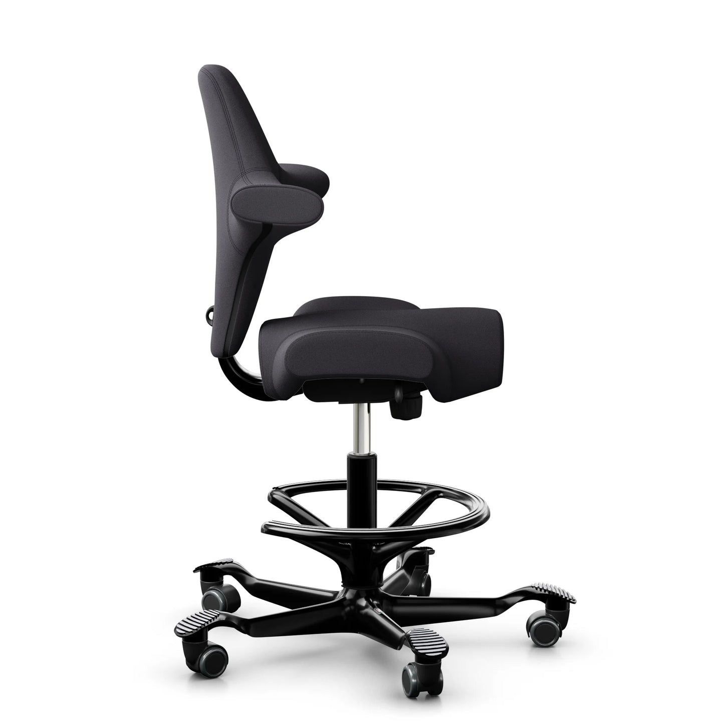 HAG Capisco 8106 - EXR145 Charcoal / Schwarz / 265 mm / Rollen für Hartböden / Fußring